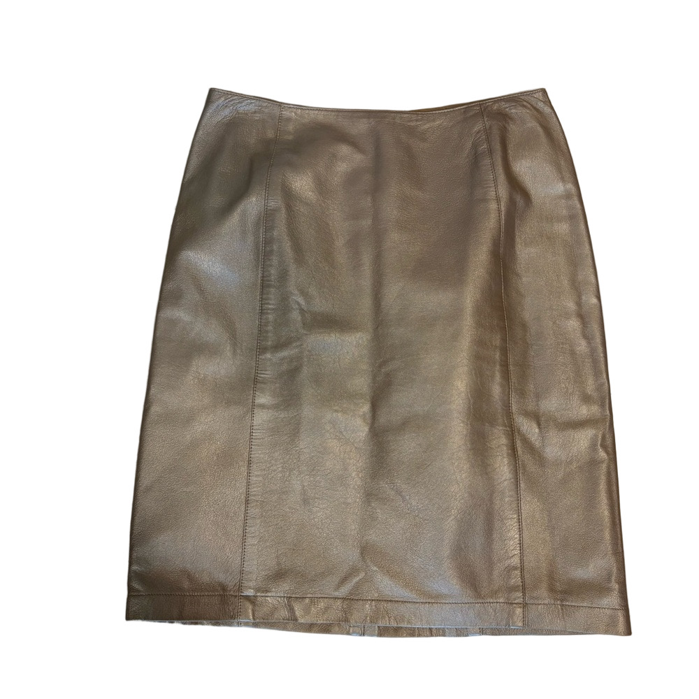 Vintage Kay Unger New York Genuine Leather Pencil Skirt Taupe Size 6